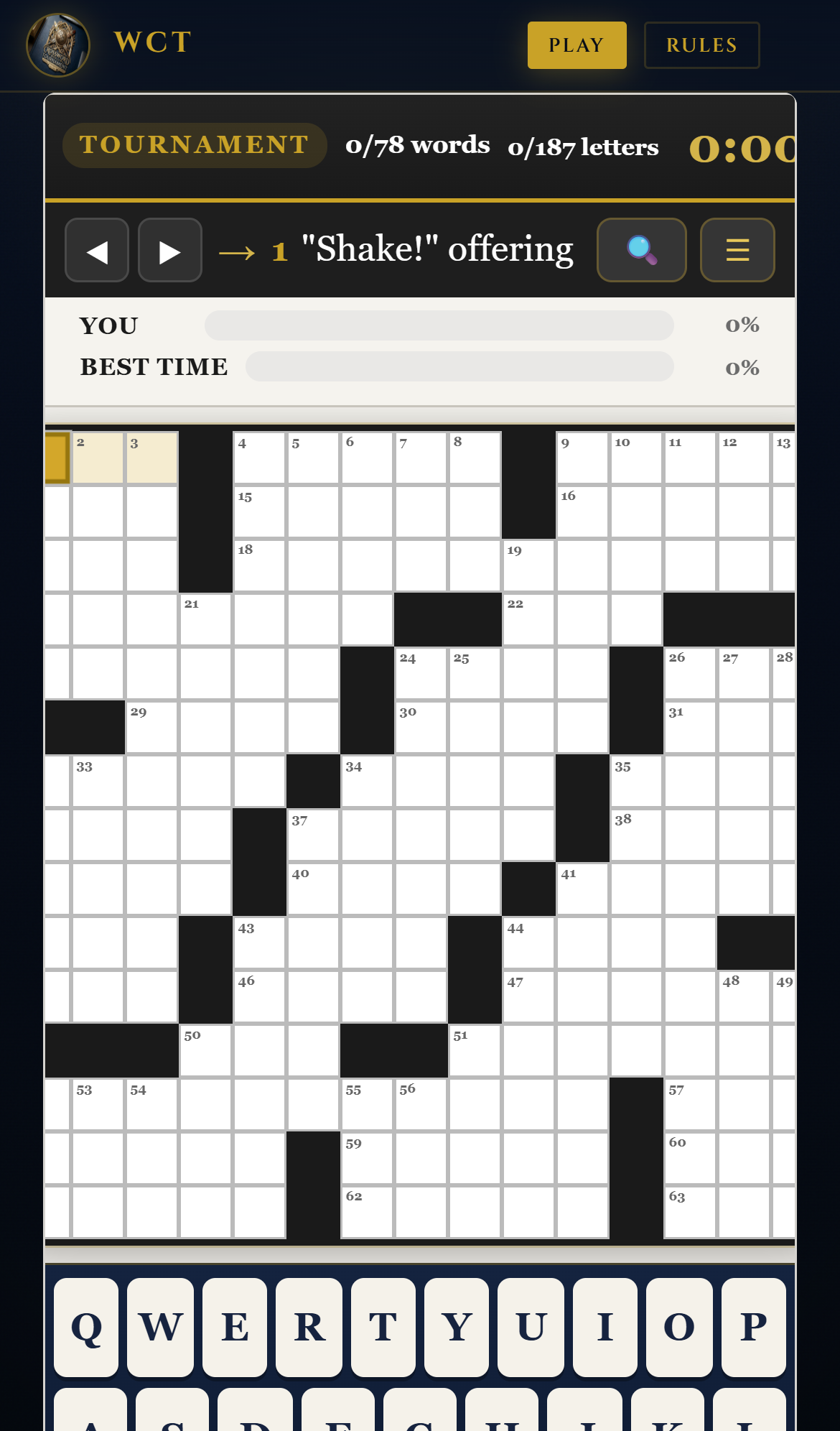 World Crossword Tournament play board
